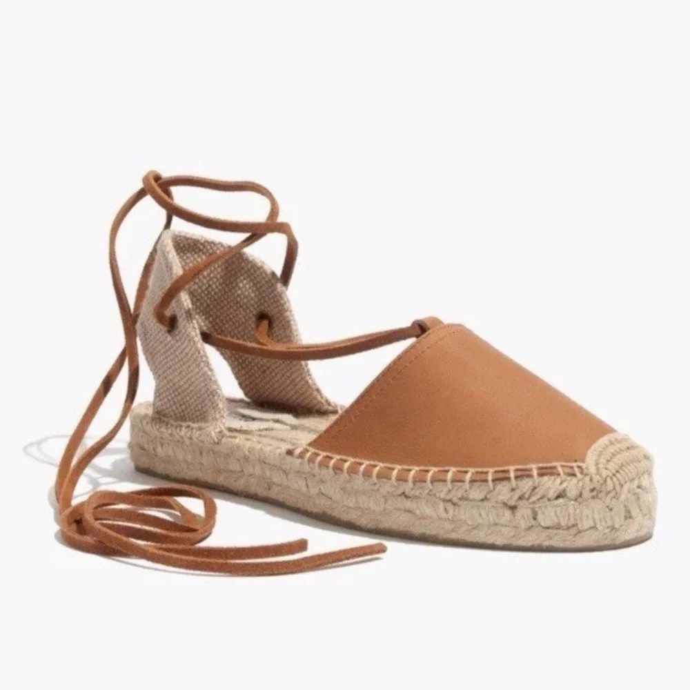 SALUDOS Wrap Gladiator Leather Tan Espadrille Flats